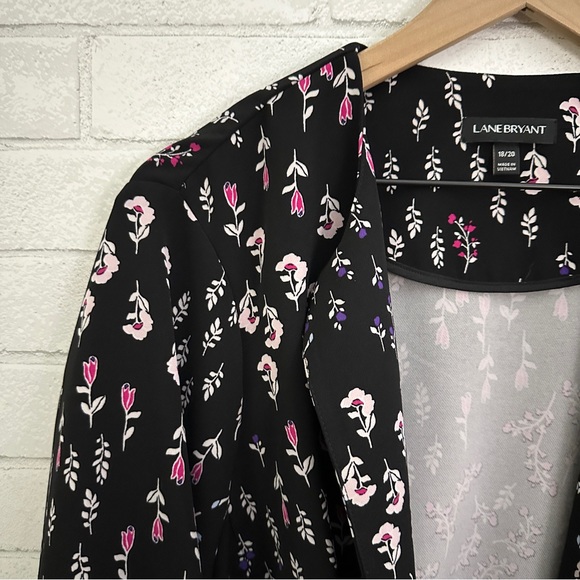 LANE BRYANT Black Flowered Open Bell Sleeve Blazer - Picture 4 of 9